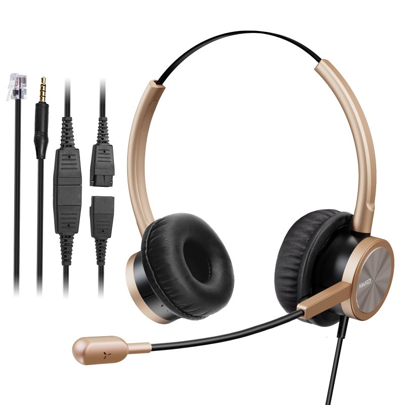 MAIRDI Telephone Headset with RJ9 Jack for Cisco Phone, Including 3.5mm Connector for Cell Phone PC Laptop, Binaural Office Headset with Microphone Noise Canceling for Call Center Landline Deskphone - Image 1